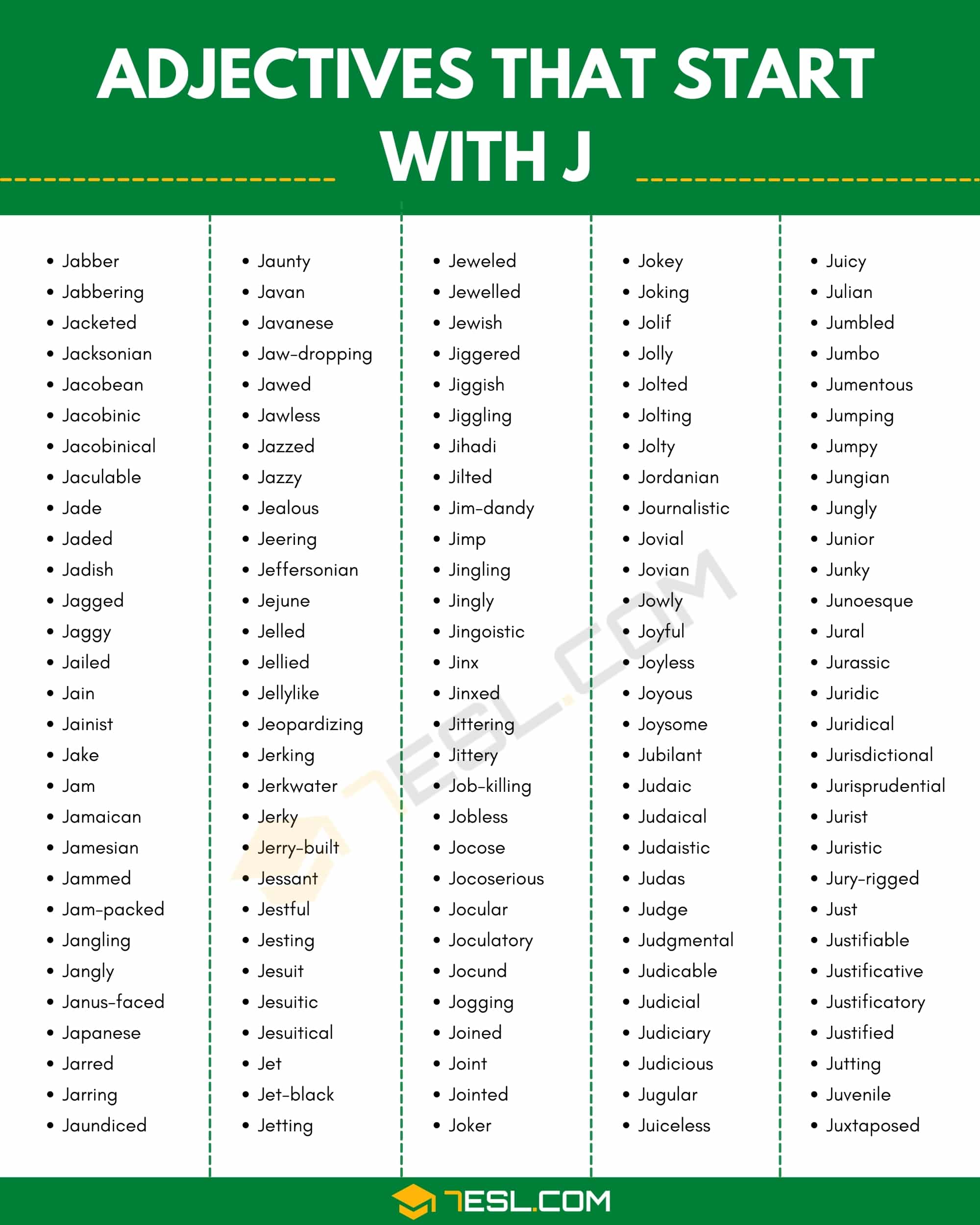 Adjectives that Start with J