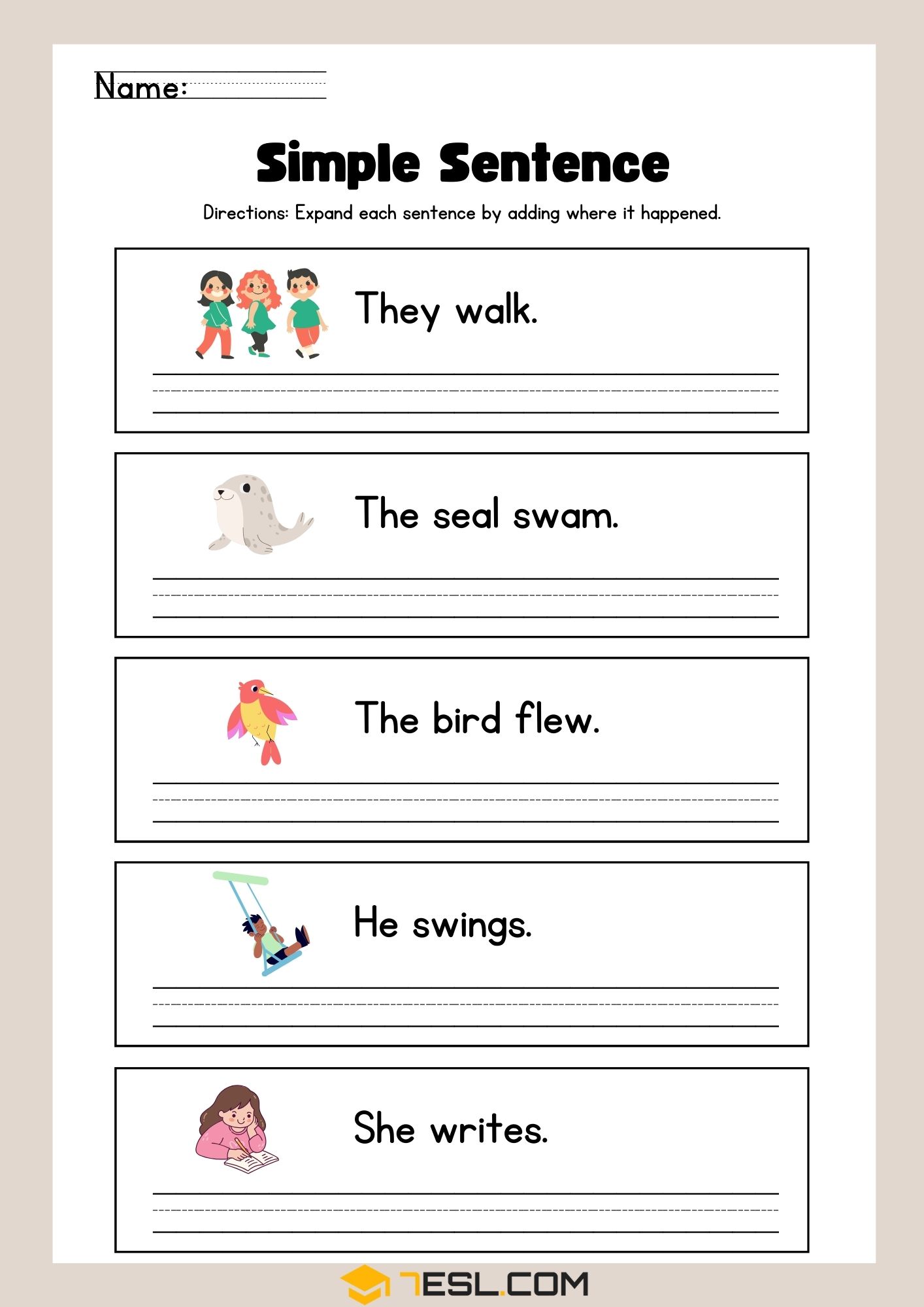 Simple Sentence Worksheets and Exercises 5