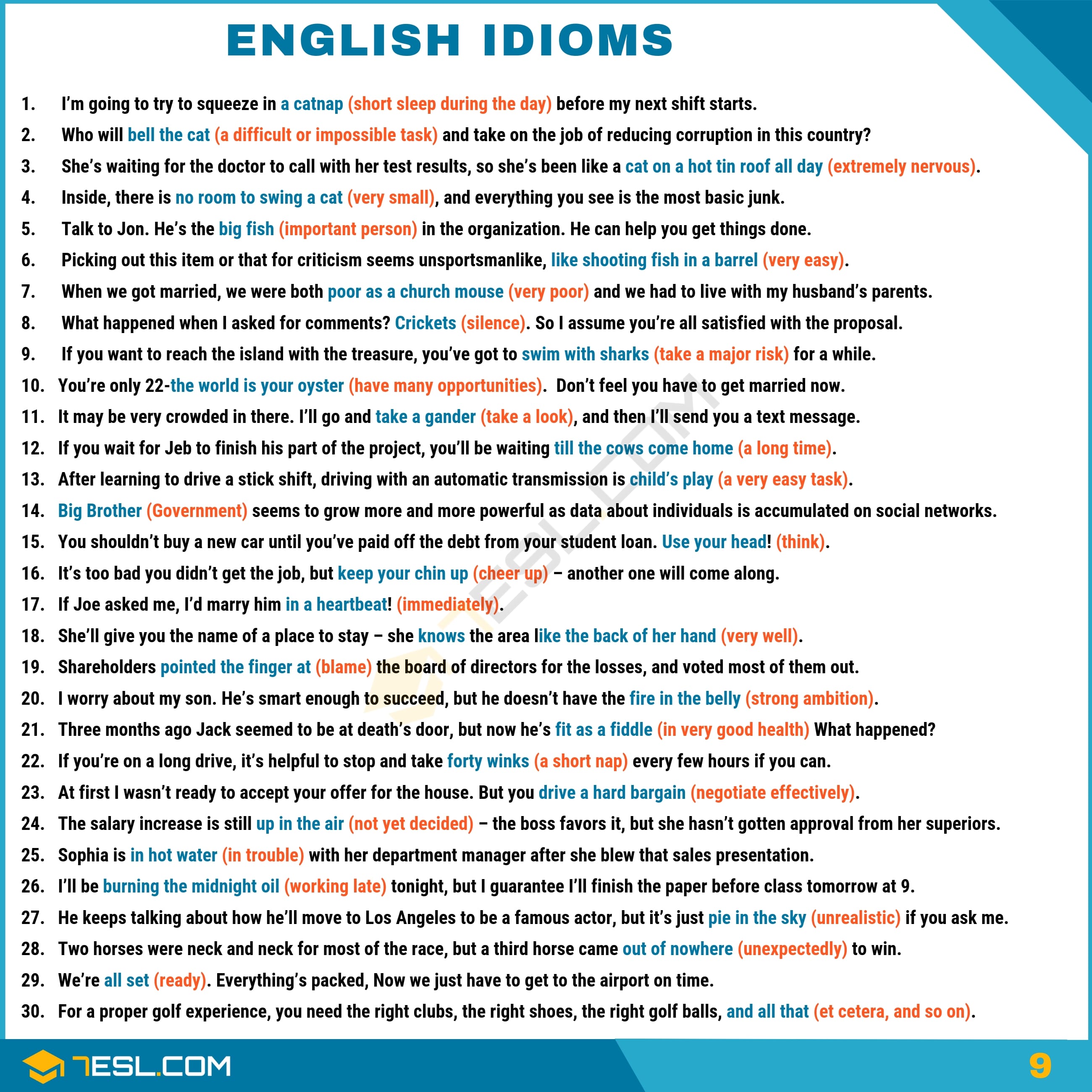 Idioms Examples with Idioms Meanings
