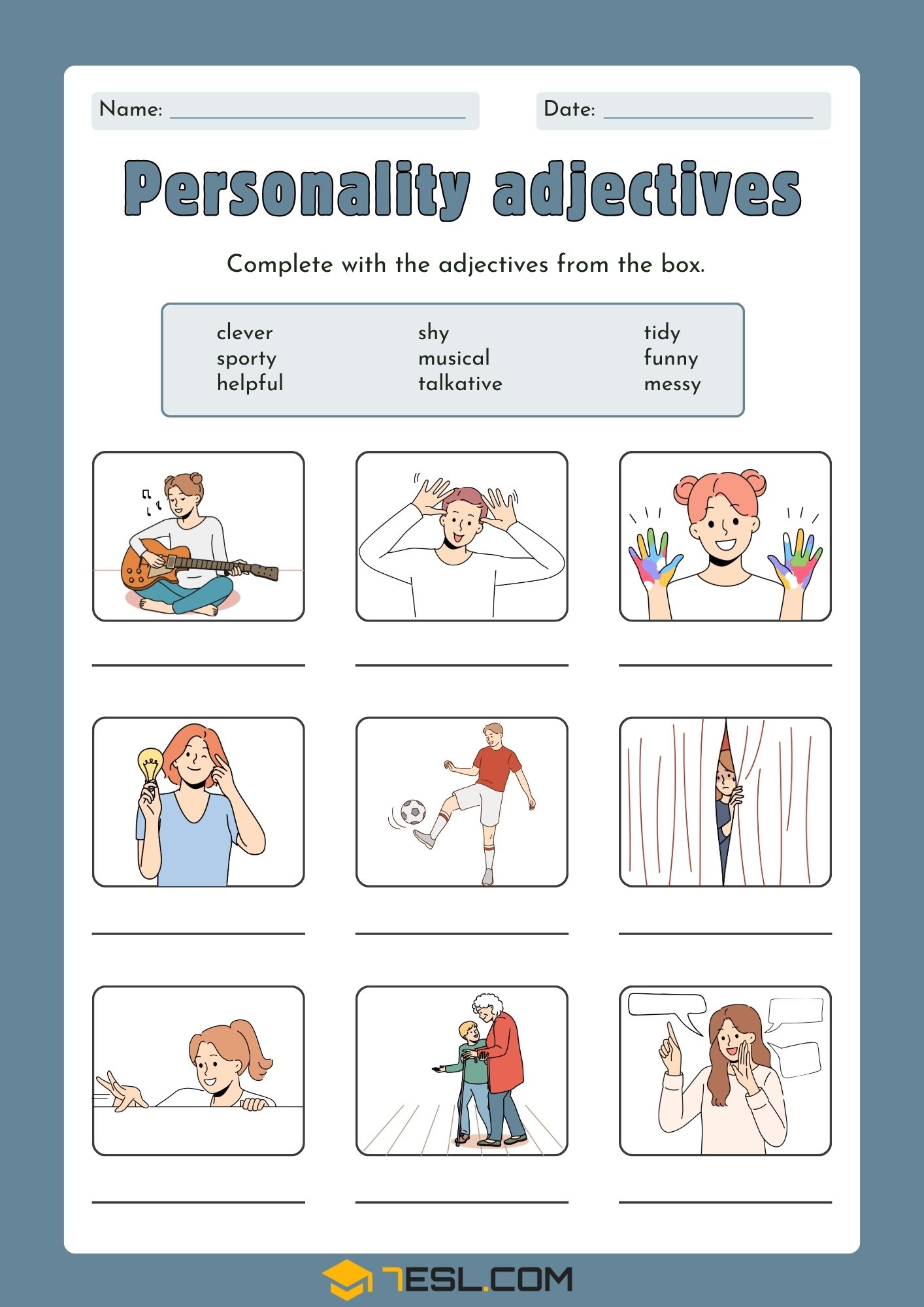 Personality Adjectives Worksheet