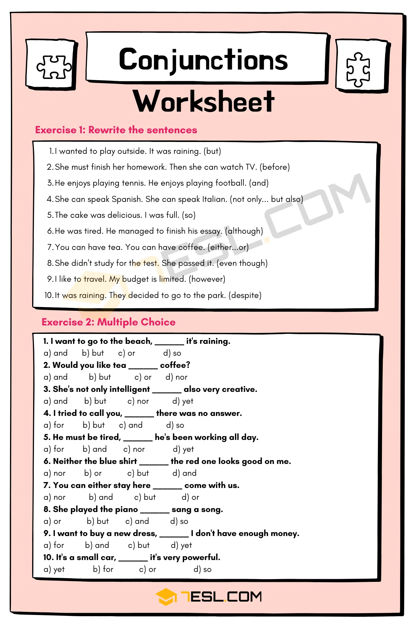 conjunctions worksheet