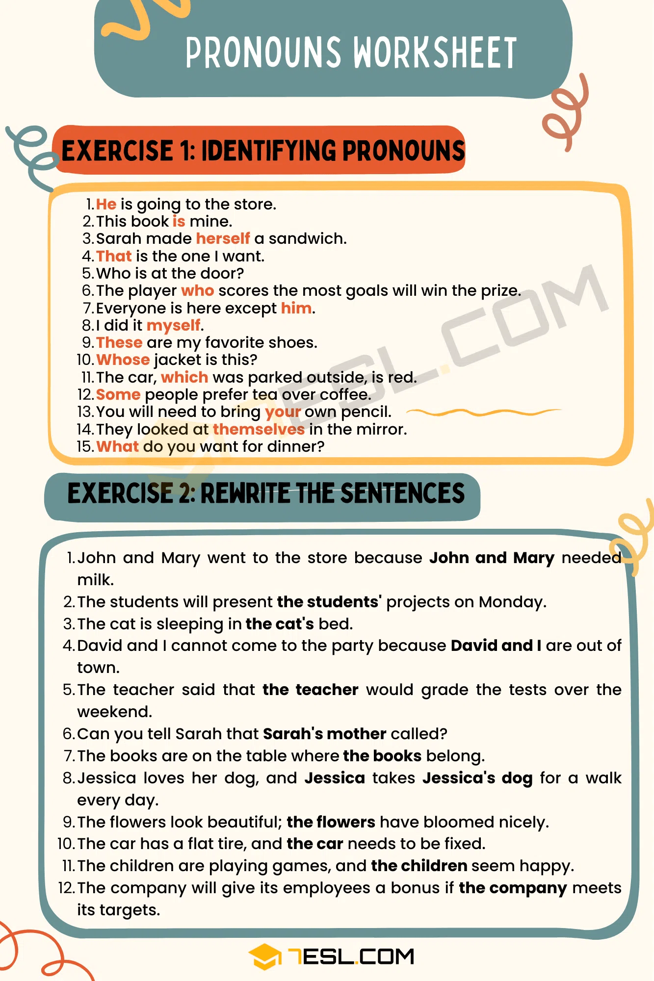 pronouns worksheet